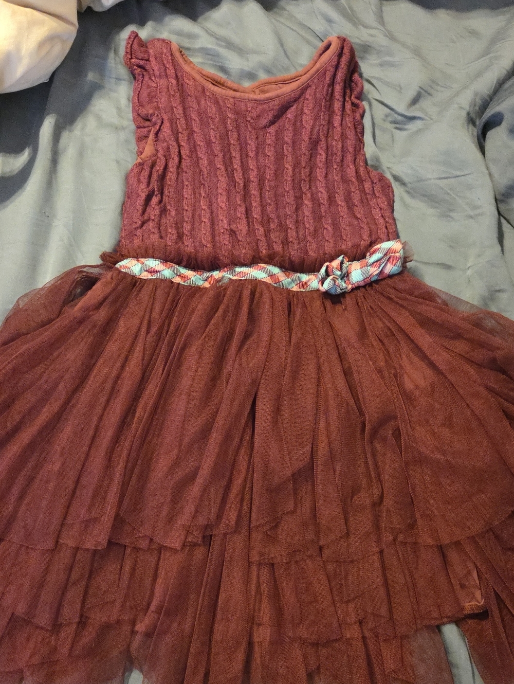 Matilda Jane Mauve Dusty Pink Tulle Tiered Dress with Braided Belt